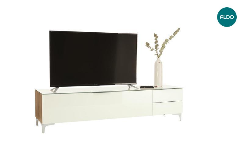 Televizní stolek Shino - dub Riviera a bílé sklo