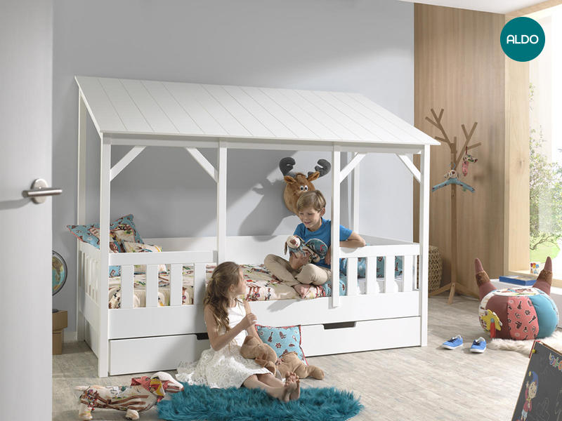 Dětská postel ve tvaru domečku pro dvě děti House - white