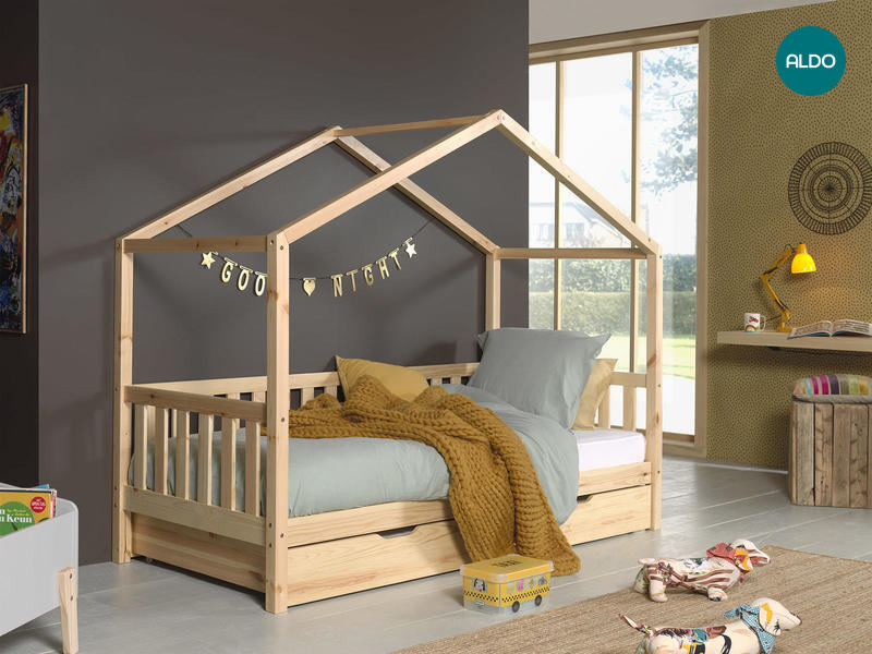 Dětská postel ve tvaru domečku s šuplíkem Dallas natural