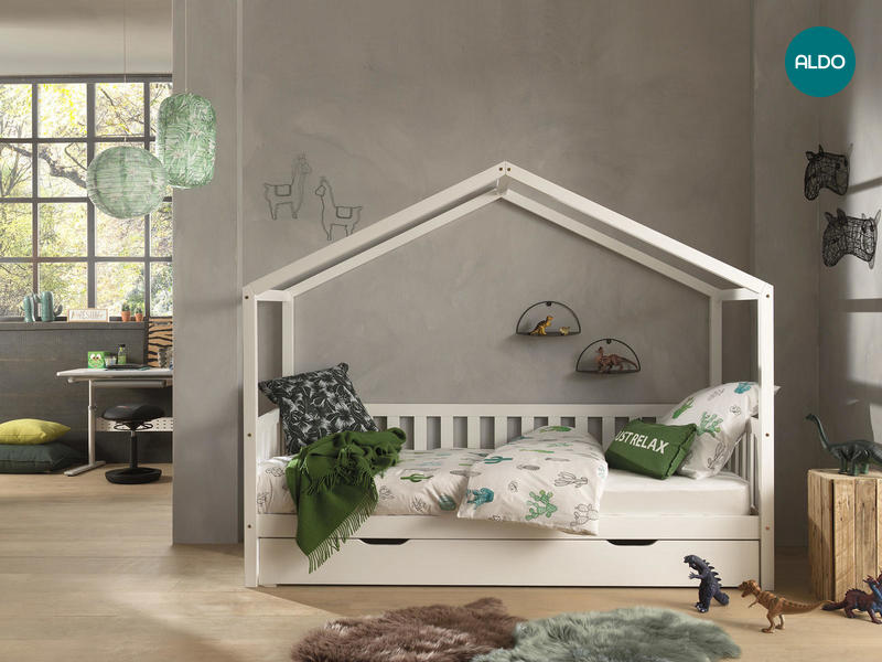 Dětská postel ve tvaru domečku s šuplíkem Dallas white