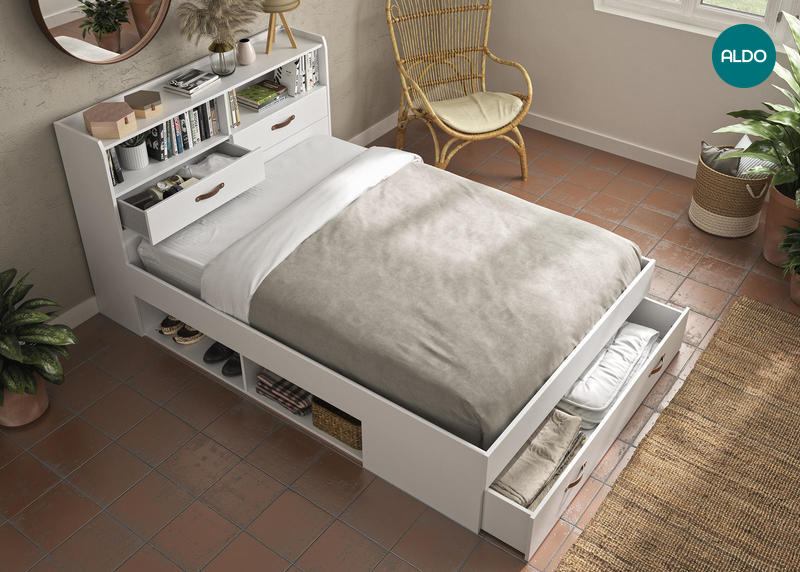 Designová postel s úložným prostorem, nádstavcem Sabia