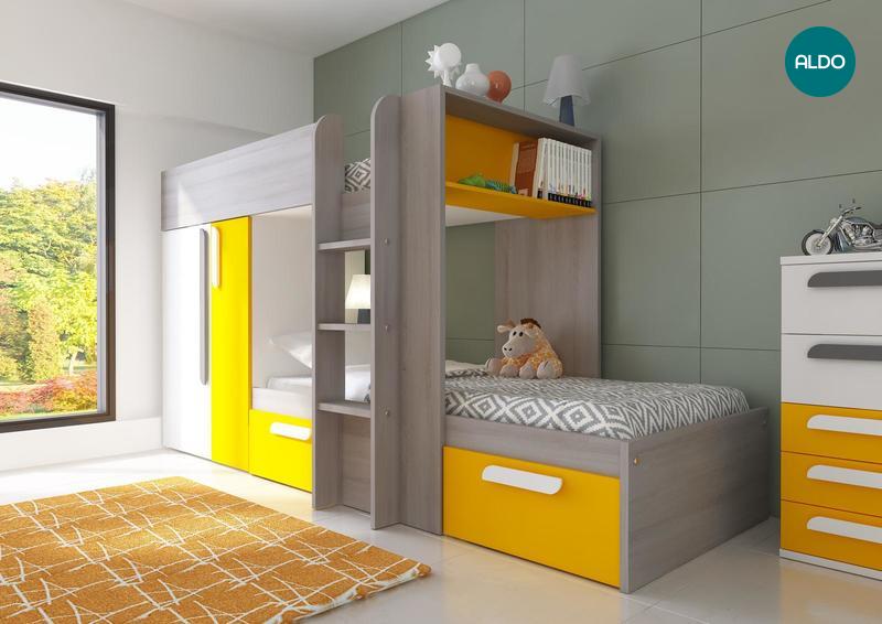 Patrová postel s šatní skříní Bo1 - oak molina, yellow