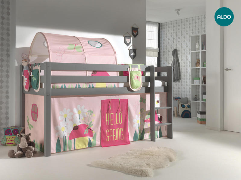 Dětská postel z masívu s dekoracemi pro holku - Pino grey
