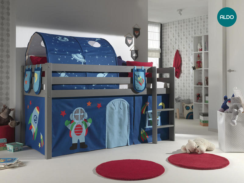 Dětská postel z masívu s dekoracemi pro kluka - Pino grey