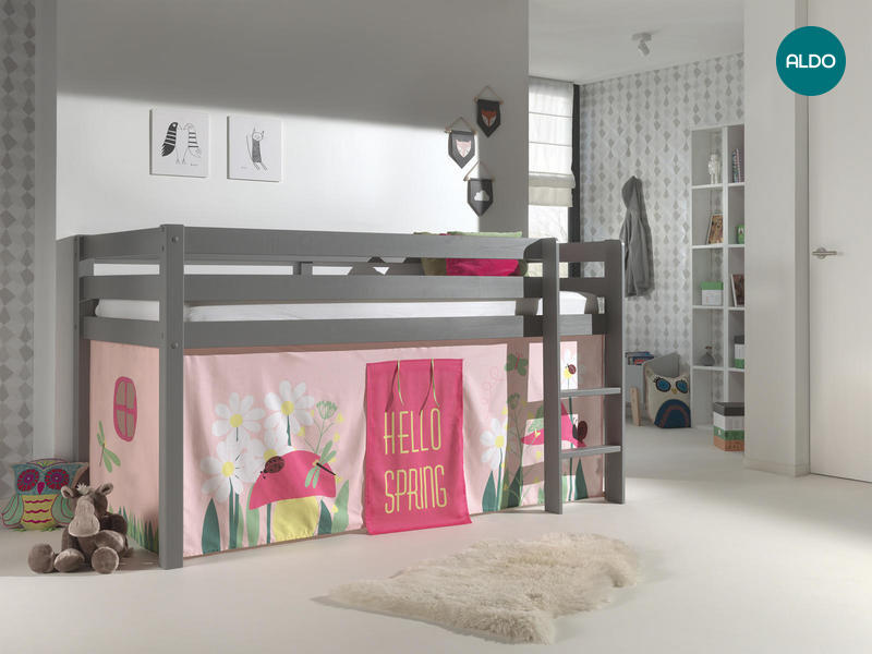 Dětská postel z masívu s látkou Spring - Pino grey