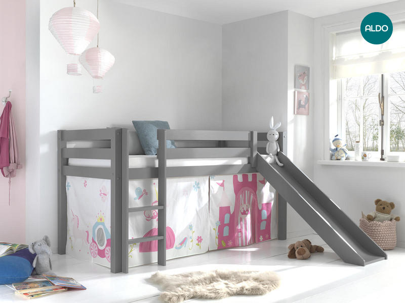 Dětská postel z masívu s klouzačkou Princess - Pino Grey