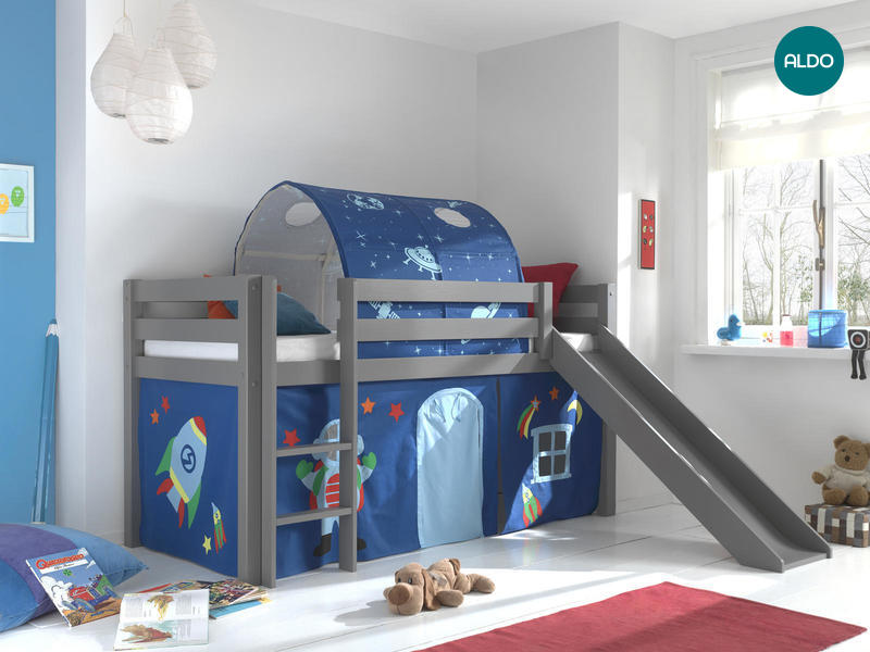 Dětská postel z masívu s klouzačkou Astro - Pino gray IV