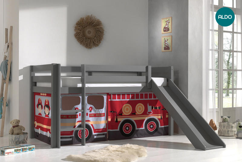 Dětská postel z masivu s klouzačkou Fire truck - Pino grey