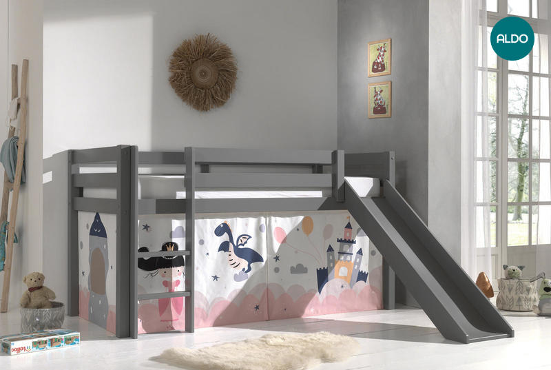 Dětská postel z masívu s klouzačkou Princess - Pino grey