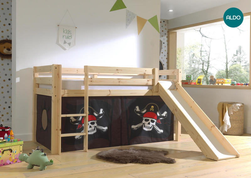 Dětská postel z masívu s klouzačkou Pirate  - Pino natural