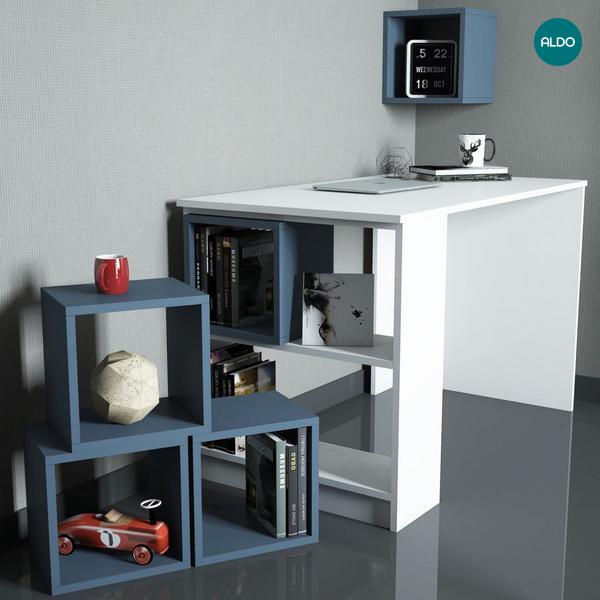 Psací stůl s regálem a úložnými boxy - Space blue