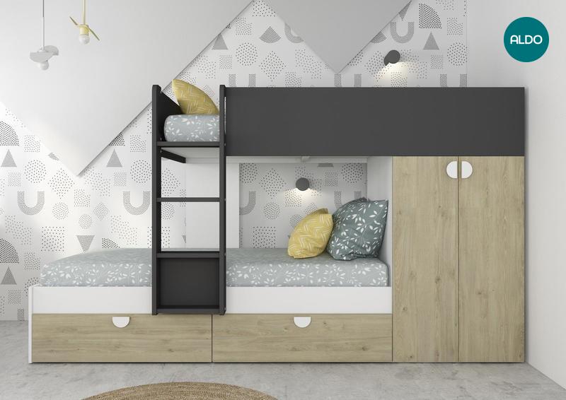 Patrová postel Flip - světlý dub, shade