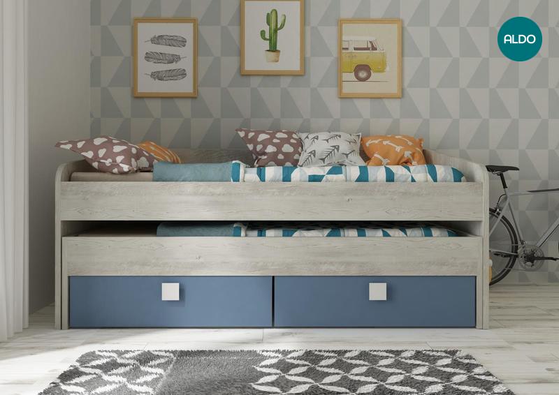 Dětská postel s přistýlkou a šuplíky Bo12 - smoky blue