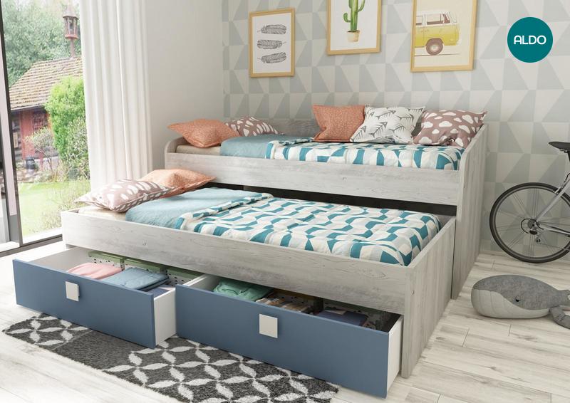 Dětská postel s přistýlkou a šuplíky Bo12 - smoky blue