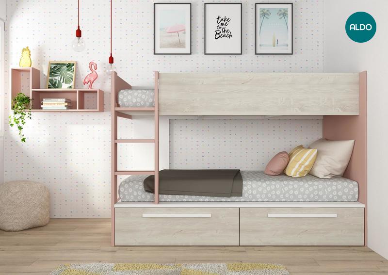 Patrová postel s prostorem Reversi - antique pink