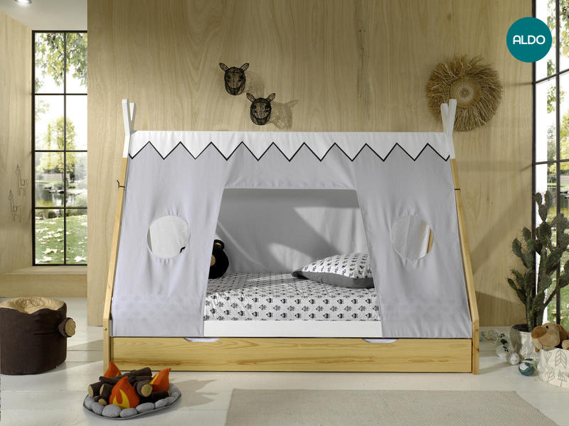 Dětská postel s šuplíkem přírodním a látkou Vigi