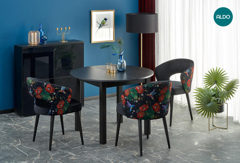 Jídelní sestava rozkládací stůl a tři židle black, flowers